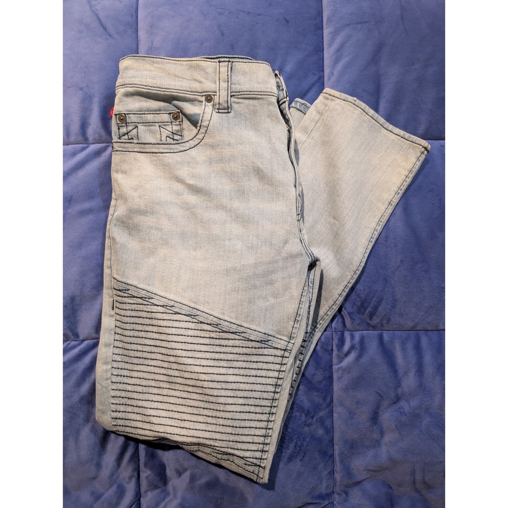 True Religion Men's Light Wash Moto Jeans Distressed Designer Denim - Size 40